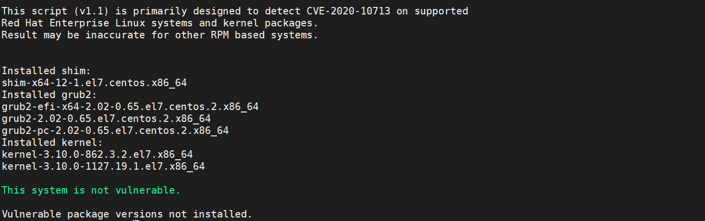 system is not vulnerable to Boot Hole