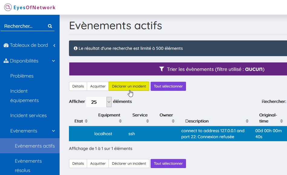 Déclarer un incident depuis EyesOfNetwork 5.3